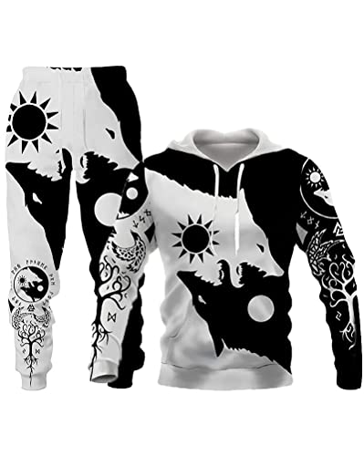 Osheoiso 2 Teilig Herren Jogginganzug Bekleidungsset mit Löwen Tigermuster Zweiteiler Sportanzug Freizeitanzug Outfit Set Sweatshirt Sweathose A 11 M von Osheoiso