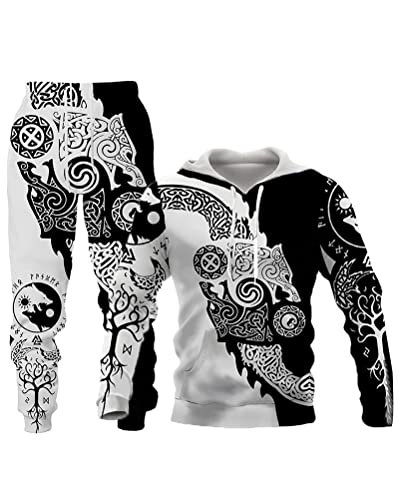 Osheoiso 2 Teilig Herren Jogginganzug Bekleidungsset mit Löwen Tigermuster Zweiteiler Sportanzug Freizeitanzug Outfit Set Sweatshirt Sweathose A 12 M von Osheoiso