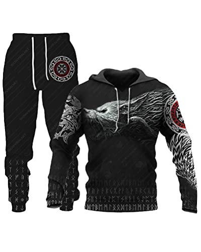 Osheoiso 2 Teilig Herren Jogginganzug Bekleidungsset mit Löwen Tigermuster Zweiteiler Sportanzug Freizeitanzug Outfit Set Sweatshirt Sweathose A 13 3XL von Osheoiso