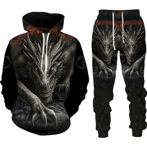 Osheoiso 2 Teilig Herren Jogginganzug Bekleidungsset mit Löwen Tigermuster Zweiteiler Sportanzug Freizeitanzug Outfit Set Sweatshirt Sweathose K 3 XL von Osheoiso
