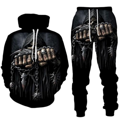 Osheoiso 2 Teilig Herren Jogginganzug Bekleidungsset mit Löwen Tigermuster Zweiteiler Sportanzug Freizeitanzug Outfit Set Sweatshirt Sweathose L 3 3XL von Osheoiso