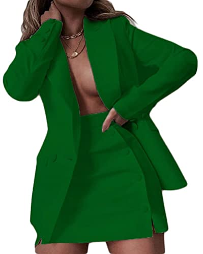 Osheoiso 2 Teiliger Damen Business Blazer mit Kurzem Anzug Rock Anzug Zweiteiler Einfarbig Casual Anzug Set Langarm Kleine Sommer Leicht Mantel Blazerjacke A Grün XL Osheoiso 2 Teiliger Damen Business Blazer mit Kurzem Anzug Rock Anzug Zweiteiler Einfarbig Casual Anzug Set Langarm Kleine Sommer Leicht Mantel Blazerjacke A Grün XL von Osheoiso