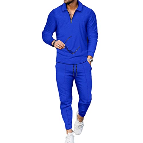 Osheoiso 2-Teiliges Herren T-Shirt Hosen und Lang Jogginganzug Langarm Daily Set Home Wear Casual Outfits Trainingsanzug Fitnessanzug Sportanzug Herbst Winteranzug A Blau XL von Osheoiso