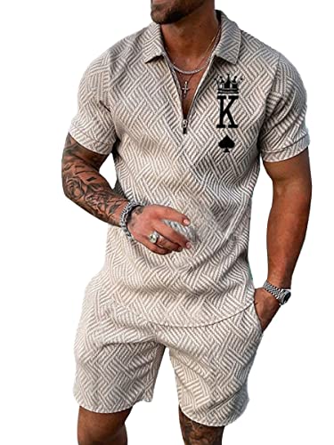 Osheoiso 2 Teiliges Sommersportanzug T-Shirts + Kurze Hose Sets Casual Freizeitanzug Suit Outfit Kurzarm Sporthose T-Shirt Herren Trainingsanzug Sporthose Mit Taschen A 2 S von Osheoiso