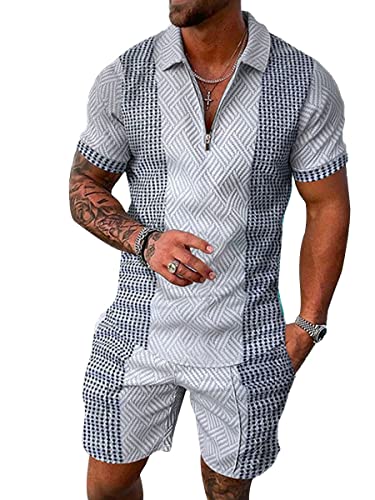 Osheoiso 2 Teiliges Sommersportanzug T-Shirts + Kurze Hose Sets Casual Freizeitanzug Suit Outfit Kurzarm Sporthose T-Shirt Herren Trainingsanzug Sporthose Mit Taschen A 21 XL von Osheoiso