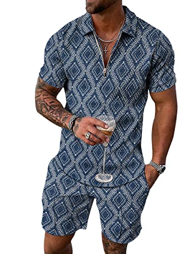 Osheoiso 2 Teiliges Sommersportanzug T-Shirts + Kurze Hose Sets Casual Freizeitanzug Suit Outfit Kurzarm Sporthose T-Shirt Herren Trainingsanzug Sporthose Mit Taschen A 22 M von Osheoiso