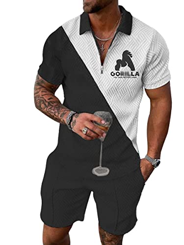 Osheoiso 2 Teiliges Sommersportanzug T-Shirts + Kurze Hose Sets Casual Freizeitanzug Suit Outfit Kurzarm Sporthose T-Shirt Herren Trainingsanzug Sporthose Mit Taschen A 3 L von Osheoiso