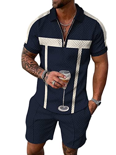 Osheoiso 2 Teiliges Sommersportanzug T-Shirts + Kurze Hose Sets Casual Freizeitanzug Suit Outfit Kurzarm Sporthose T-Shirt Herren Trainingsanzug Sporthose Mit Taschen A 6 XXL von Osheoiso