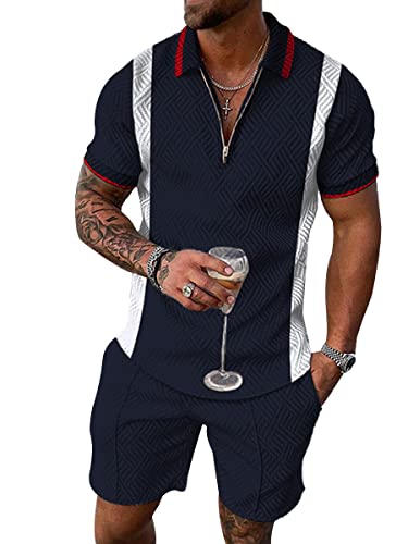 Osheoiso 2 Teiliges Sommersportanzug T-Shirts + Kurze Hose Sets Casual Freizeitanzug Suit Outfit Kurzarm Sporthose T-Shirt Herren Trainingsanzug Sporthose Mit Taschen A 7 XL von Osheoiso