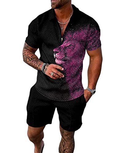 Osheoiso 2 Teiliges Sommersportanzug T-Shirts + Kurze Hose Sets Casual Freizeitanzug Suit Outfit Kurzarm Sporthose T-Shirt Männer Trainingsanzug Sporthose Mit Taschen Pattern K S von Osheoiso