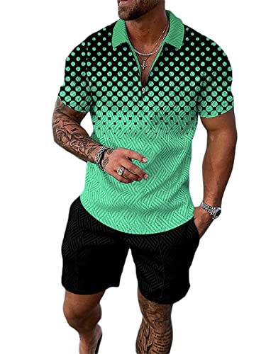 Osheoiso 2 Teiliges Sommersportanzug T-Shirts + Kurze Hose Sets Casual Freizeitanzug Suit Outfit Kurzarm T-Shirt Männer Trainingsanzug Sporthose mit Reißverschluss Pattern B 3XL von Osheoiso