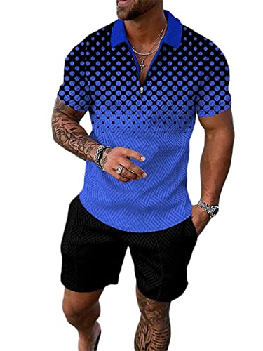 Osheoiso 2 Teiliges Sommersportanzug T-Shirts + Kurze Hose Sets Casual Freizeitanzug Suit Outfit Kurzarm T-Shirt Männer Trainingsanzug Sporthose mit Reißverschluss Pattern K XL von Osheoiso
