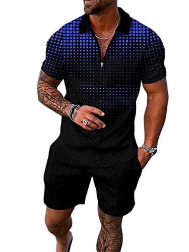 Osheoiso 2 Teiliges Sommersportanzug T-Shirts + Kurze Hose Sets Casual Freizeitanzug Suit Outfit Kurzarm T-Shirt Männer Trainingsanzug Sporthose mit Reißverschluss Pattern L L von Osheoiso