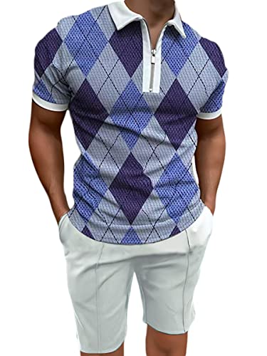 Osheoiso 2 Teiliges T-Shirt + Hosen Sets Herren Shirt Shorts Jogginganzug Casual Freizeitanzug Outfit Sweathose Kurze für Herren Polo Arbeitshemd Sommersportanzug A Blau L von Osheoiso