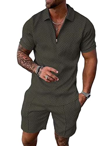 Osheoiso 2 Teiliges T-Shirt + Hosen Sets Herren Shirt Shorts Jogginganzug Casual Freizeitanzug Outfit Sweathose Kurze für Herren Polo Hemd Lässige Shorts A Dunkelgrau 3XL von Osheoiso