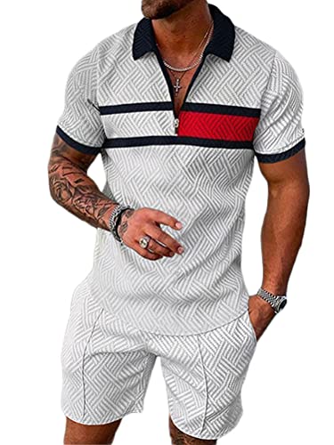 Osheoiso 2 Teiliges T-Shirt und Hosen Sets Herren Polo Shirt Shorts Jogginganzug Druck Freizeitanzug Mode Outfit Kurze Sweathose für Männer Sommer Freizeitanzug A 10 S von Osheoiso