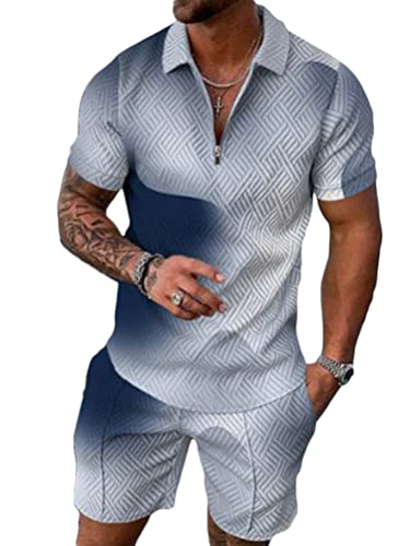 Osheoiso 2 Teiliges T-Shirt und Hosen Sets Herren Polo Shirt Shorts Jogginganzug Druck Freizeitanzug Mode Outfit Kurze Sweathose für Männer Sommer Freizeitanzug A 12 XXL von Osheoiso