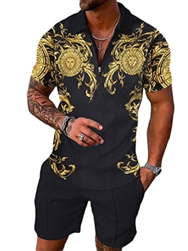 Osheoiso 2 Teiliges T-Shirt und Hosen Sets Herren Polo Shirt Shorts Jogginganzug Druck Freizeitanzug Mode Outfit Kurze Sweathose für Männer Sommer Freizeitanzug A 18 XXL von Osheoiso