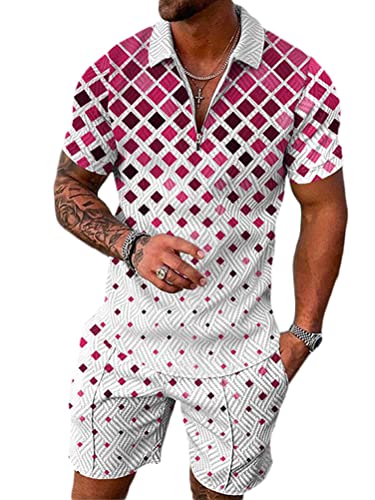 Osheoiso 2 Teiliges T-Shirt und Hosen Sets Herren Polo Shirt Shorts Jogginganzug Druck Freizeitanzug Mode Outfit Kurze Sweathose für Männer Sommer Freizeitanzug A 3 XXL von Osheoiso