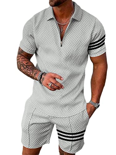 Osheoiso 2 Teiliges T-Shirt und Hosen Sets Herren Polo Shirt Shorts Jogginganzug Druck Freizeitanzug Mode Outfit Kurze Sweathose für Männer Sommer Freizeitanzug A 7 XL von Osheoiso