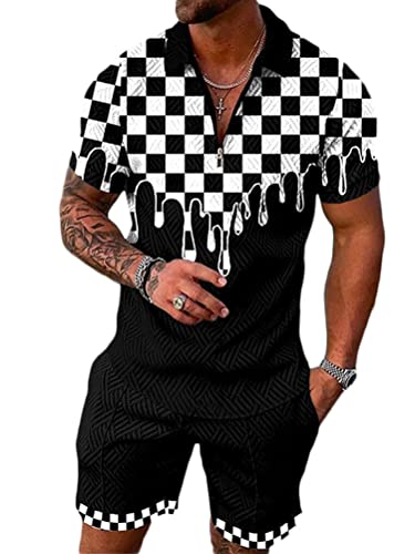 Osheoiso 2 Teiliges T-Shirt und Hosen Sets Herren Polo Shirt Shorts Jogginganzug Druck Freizeitanzug Mode Outfit Kurze Sweathose für Männer Sommer Freizeitanzug A 8 M von Osheoiso