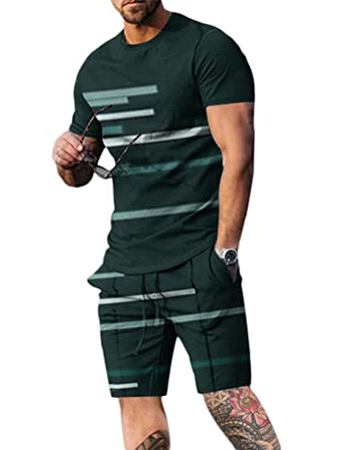 Osheoiso 2 Teiliges T-Shirt und Hosen Sets Herren Shirt Shorts Bedruckter Jogginganzug Freizeitanzug Mode Outfit Sweathose Kurze für Männer Sommer Freizeitanzug A 10 L von Osheoiso