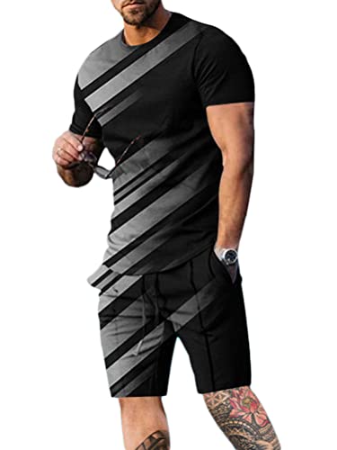 Osheoiso 2 Teiliges T-Shirt und Hosen Sets Herren Shirt Shorts Bedruckter Jogginganzug Freizeitanzug Mode Outfit Sweathose Kurze für Männer Sommer Freizeitanzug A 12 S von Osheoiso