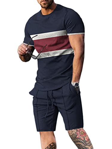 Osheoiso 2 Teiliges T-Shirt und Hosen Sets Herren Shirt Shorts Bedruckter Jogginganzug Freizeitanzug Mode Outfit Sweathose Kurze für Männer Sommer Freizeitanzug A 13 XXL von Osheoiso