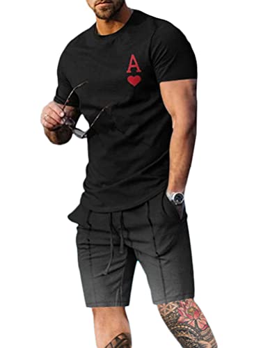 Osheoiso 2 Teiliges T-Shirt und Hosen Sets Herren Shirt Shorts Bedruckter Jogginganzug Freizeitanzug Mode Outfit Sweathose Kurze für Männer Sommer Freizeitanzug A 15 L von Osheoiso