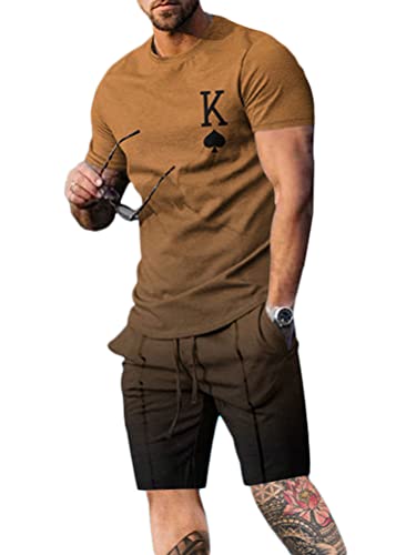 Osheoiso 2 Teiliges T-Shirt und Hosen Sets Herren Shirt Shorts Bedruckter Jogginganzug Freizeitanzug Mode Outfit Sweathose Kurze für Männer Sommer Freizeitanzug A 16 S von Osheoiso