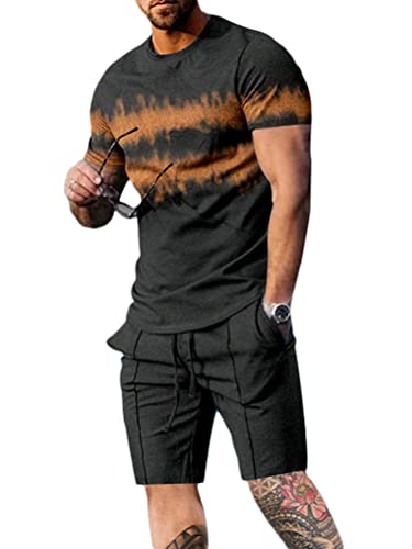 Osheoiso 2 Teiliges T-Shirt und Hosen Sets Herren Shirt Shorts Bedruckter Jogginganzug Freizeitanzug Mode Outfit Sweathose Kurze für Männer Sommer Freizeitanzug A 17 M von Osheoiso