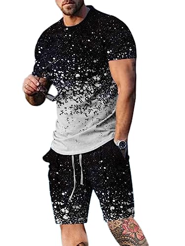 Osheoiso 2 Teiliges T-Shirt und Hosen Sets Herren Shirt Shorts Bedruckter Jogginganzug Freizeitanzug Mode Outfit Sweathose Kurze für Männer Sommer Freizeitanzug A 19 S von Osheoiso