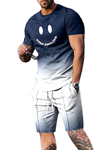 Osheoiso 2 Teiliges T-Shirt und Hosen Sets Herren Shirt Shorts Bedruckter Jogginganzug Freizeitanzug Mode Outfit Sweathose Kurze für Männer Sommer Freizeitanzug A 2 L von Osheoiso