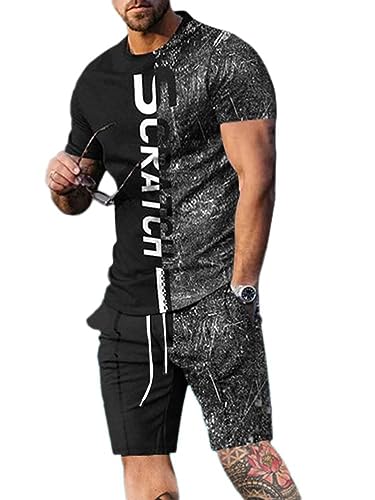 Osheoiso 2 Teiliges T-Shirt und Hosen Sets Herren Shirt Shorts Bedruckter Jogginganzug Freizeitanzug Mode Outfit Sweathose Kurze für Männer Sommer Freizeitanzug A 21 XXL von Osheoiso