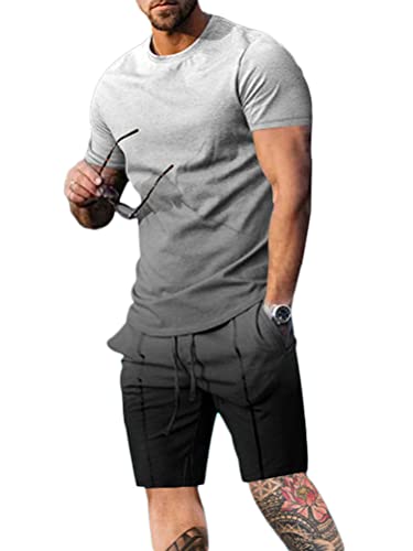 Osheoiso 2 Teiliges T-Shirt und Hosen Sets Herren Shirt Shorts Bedruckter Jogginganzug Freizeitanzug Mode Outfit Sweathose Kurze für Männer Sommer Freizeitanzug A 4 S von Osheoiso