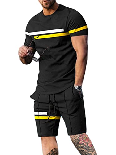 Osheoiso 2 Teiliges T-Shirt und Hosen Sets Herren Shirt Shorts Bedruckter Jogginganzug Freizeitanzug Mode Outfit Sweathose Kurze für Männer Sommer Freizeitanzug A 6 L von Osheoiso