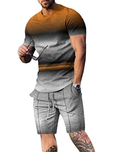 Osheoiso 2 Teiliges T-Shirt und Hosen Sets Herren Shirt Shorts Bedruckter Jogginganzug Freizeitanzug Mode Outfit Sweathose Kurze für Männer Sommer Freizeitanzug A 7 L von Osheoiso