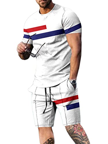 Osheoiso 2 Teiliges T-Shirt und Hosen Sets Herren Shirt Shorts Bedruckter Jogginganzug Freizeitanzug Mode Outfit Sweathose Kurze für Männer Sommer Freizeitanzug A 8 S von Osheoiso