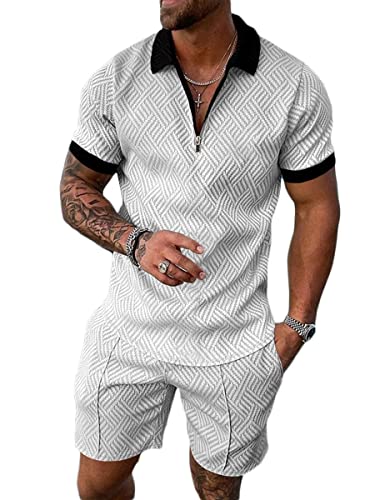 Osheoiso 2 Teiliges T-Shirt und Hosen Sets Herren Shirt Shorts Jogginganzug Casual Freizeitanzug Kurze für Herren Polo Arbeitshemd Sommersportanzug A Grau M von Osheoiso