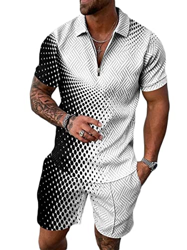 Osheoiso 2 Teiliges T-Shirt und Hosen Sets Herren Shirt Shorts Jogginganzug Casual Freizeitanzug Outfit Herren Pyjamahose Pyjama Kurze Hose für Männer Trainingsanzug A Weiß M von Osheoiso