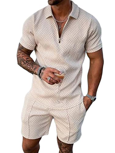 Osheoiso 2 Teiliges T-Shirt und Hosen Sets Herren Shirt Shorts Jogginganzug Casual Freizeitanzug Outfit Herren Pyjamahose für Männer Trainingsanzug A Khaki L von Osheoiso