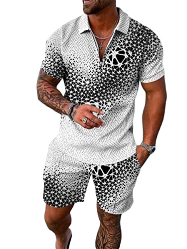 Osheoiso 2 Teiliges T-Shirt und Hosen Sets Herren Shirt Shorts Jogginganzug Casual Freizeitanzug Outfit Sweathose Kurze für Herren Polo Arbeitshemd Sommersportanzug Pattern L 3XL von Osheoiso