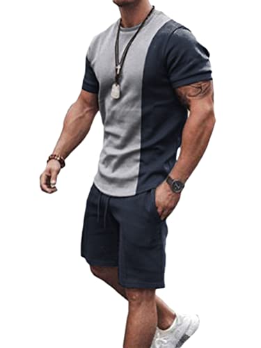 Osheoiso 2 Teiliges T-Shirt und Hosen Sets Herren Shirt Shorts Jogginganzug Druck Freizeitanzug Mode Outfit Sweathose Kurze für Männer Sommer Freizeitanzug A 12 3XL von Osheoiso