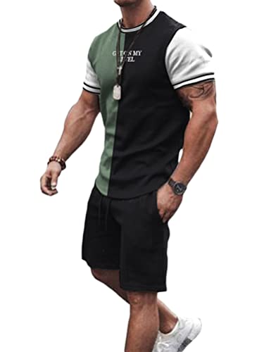 Osheoiso 2 Teiliges T-Shirt und Hosen Sets Herren Shirt Shorts Jogginganzug Druck Freizeitanzug Mode Outfit Sweathose Kurze für Männer Sommer Freizeitanzug A 2 S von Osheoiso