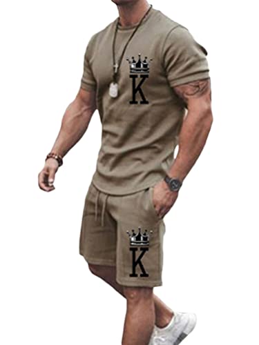 Osheoiso 2 Teiliges T-Shirt und Hosen Sets Herren Shirt Shorts Jogginganzug Druck Freizeitanzug Mode Outfit Sweathose Kurze für Männer Sommer Freizeitanzug B 1 S von Osheoiso