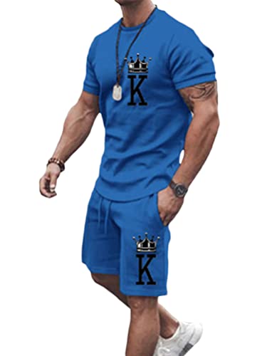 Osheoiso 2 Teiliges T-Shirt und Hosen Sets Herren Shirt Shorts Jogginganzug Druck Freizeitanzug Mode Outfit Sweathose Kurze für Männer Sommer Freizeitanzug B 7 XL von Osheoiso