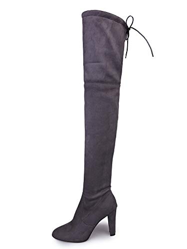Osheoiso Blockabsatz Stiefel Damen Spitze Zehen Stretch Overknee Stiefel A Grau 39 EU von Osheoiso