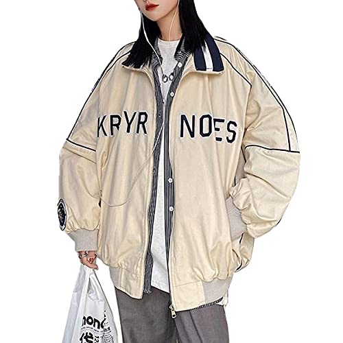 Osheoiso Bomberjacke Damen Sweatjacke Ladies College Sweat Jacket Für Frauen Oversized Patchwork Jacke Vintage Druck Jacken Baseball Mantel A Aprikose S von Osheoiso