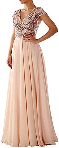 Osheoiso Damen Abendkleid Kleid Spitze Chiffon Ärmelloses Ballkleid Elegant Maxikleid Glitzerkleid Bodenlang Spitzenkleid Mode Formal Abend B Beige L von Osheoiso