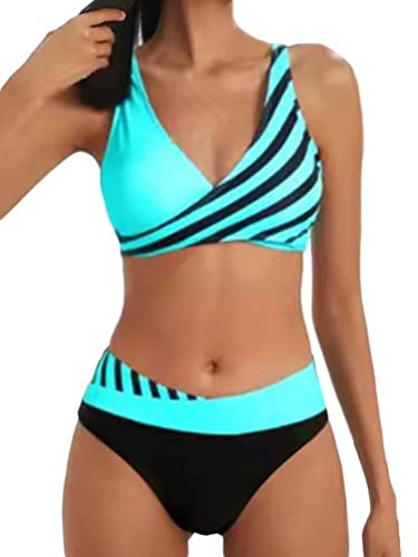 Osheoiso Damen Bademode Push Up Bikini Set Zweiteilige Badeanzug Geteilter Strandkleidung Neckholder Bikini Oberteil Sexy V Ausschnitt Sportlich Bikini B 1 3XL von Osheoiso